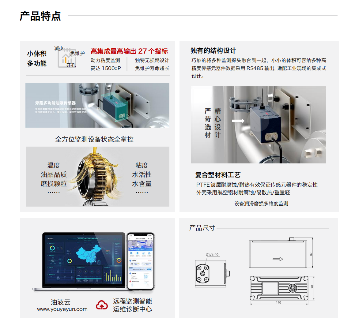 旁路多功能油液檢測傳感器尺寸